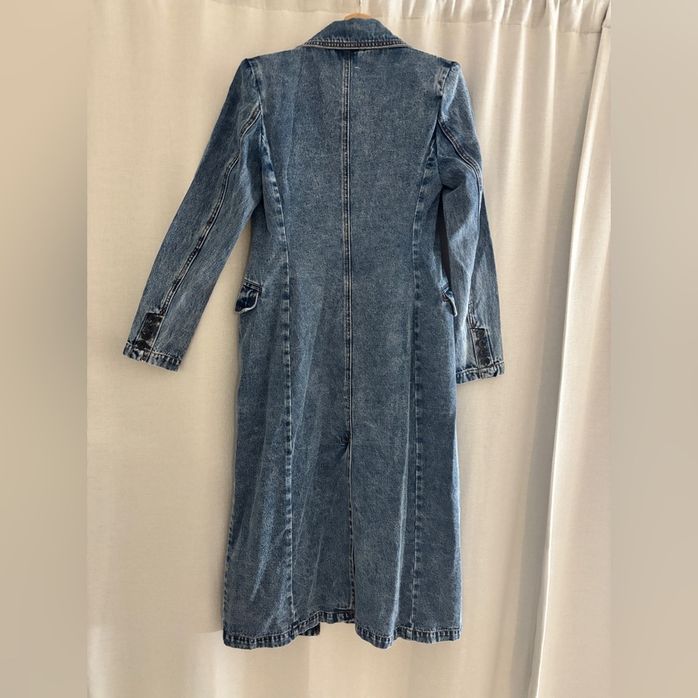 Avec Les Filles Long Denim Trench Coat - Blue - Picture 2 of 5